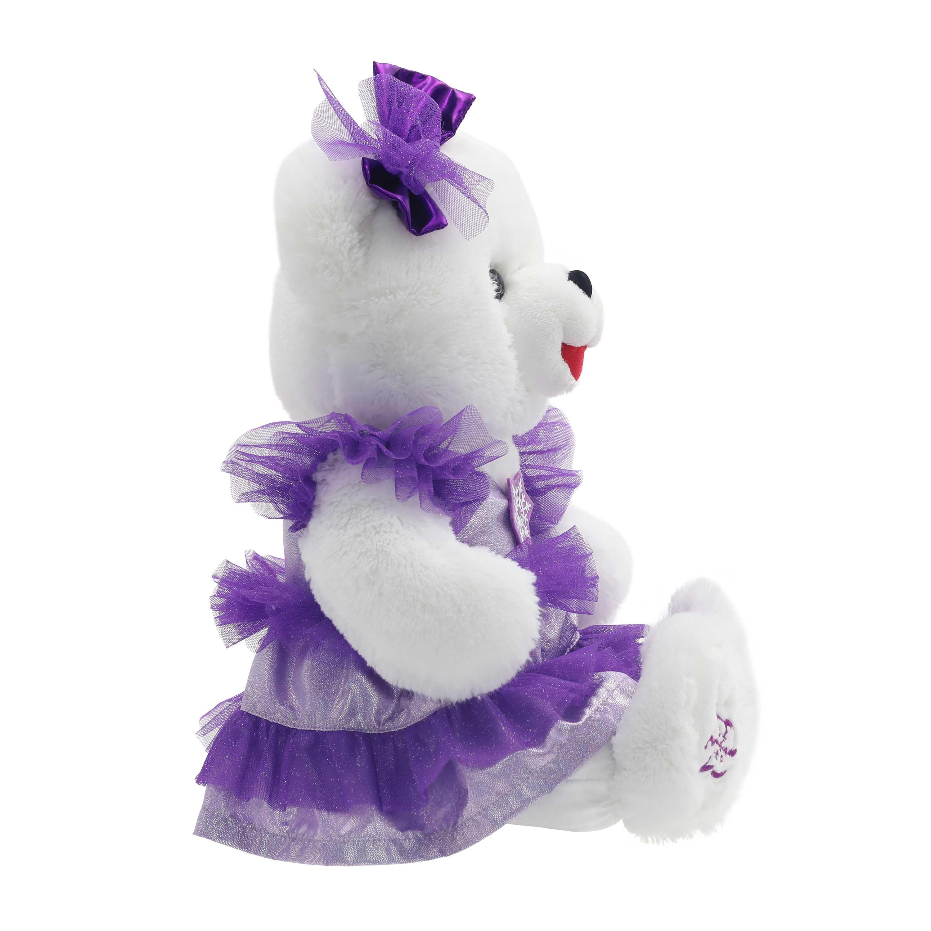 Snowflake Girl 2025 Teddy Bear Christmas Plush in Dress, White and Purple, 15", by Holiday Time - USA MEGA SHOP