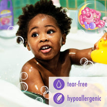 Child in bubble bath with tear-free and hypoallergenic icons