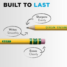 Yellow Ticonderoga pencil with sharpened graphite tip and pink eraser end