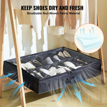 Breathable shoe storage box with clear window and zipper opening, black fabric bin