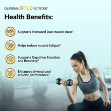 Creatine Sports Formula health benefits infographic with athlete holding dumbbells