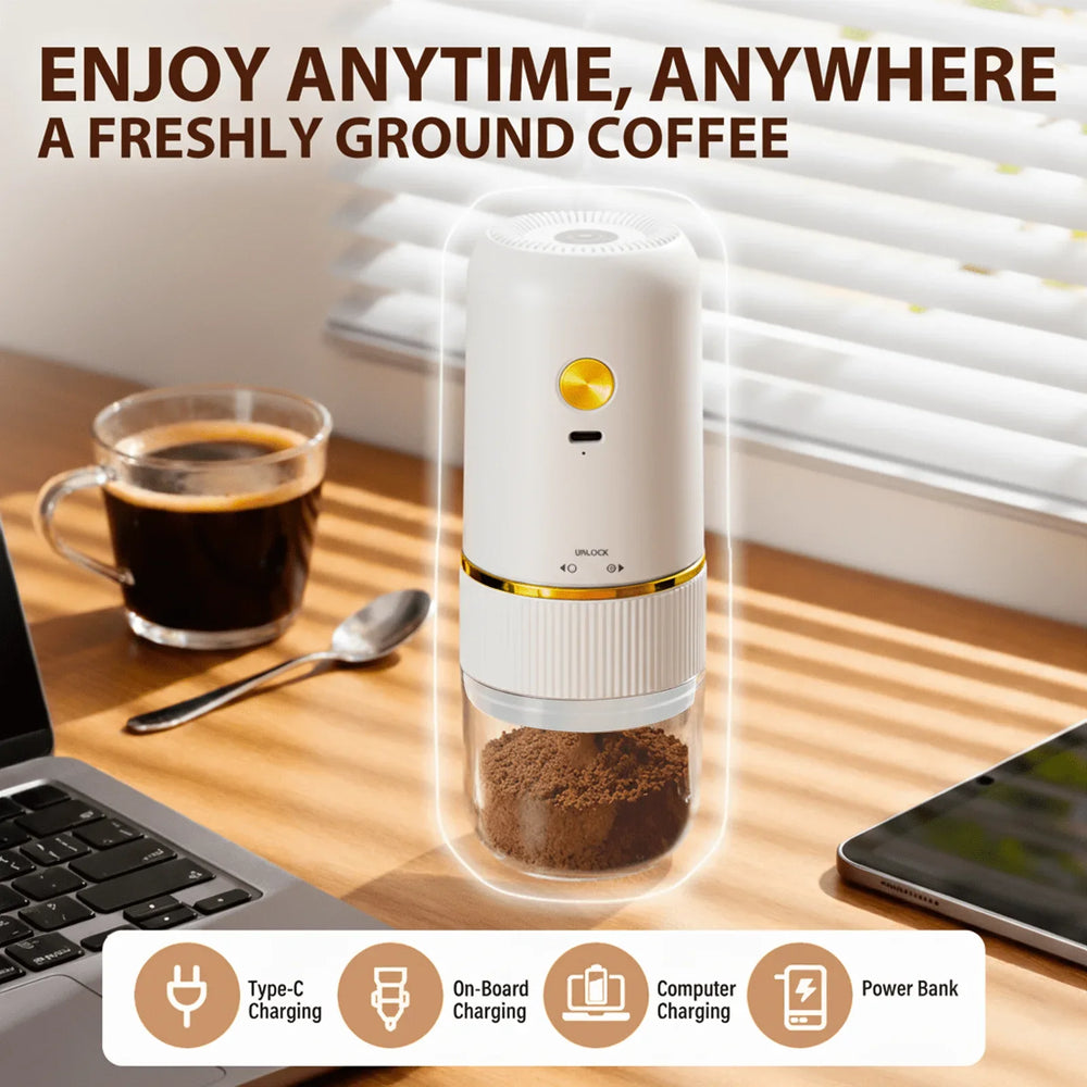Coffee Grinder Electric,Electric Coffee Grinders Mannual for Home Use, Adjustable & Portable,Stainless Steel, White - USA MEGA SHOP