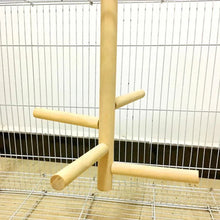Wooden parrot ladder perch stand with multiple round rungs attached to a central post