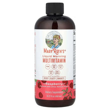 MaryRuth's liquid morning multivitamin bottle, raspberry-flavored, with black cap