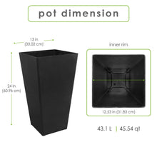 Slate black planter pot with inner rim and 24 in height; 13 in top width
