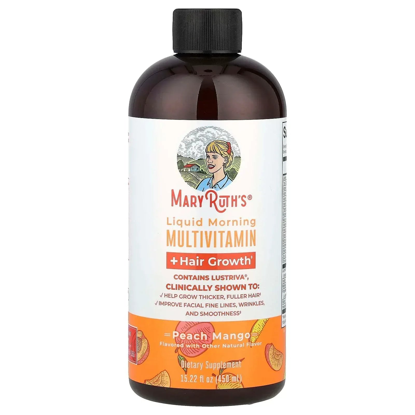MaryRuth's, Liquid Morning Multivitamin + Hair Growth, Peach Mango, 15.22 fl oz (450 ml)