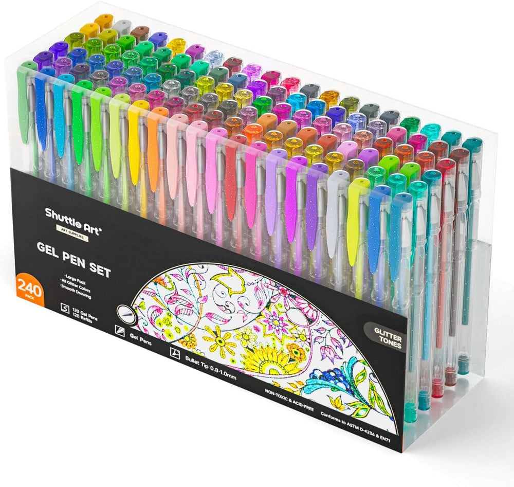 240 Pack Glitter Gel Pens, Shuttle Art 120 Colors Glitter Gel Pen Set with 120 Refills for Adult Coloring Books Craft Doodling