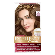 Hair color kit box, medium golden brown shade (5G)