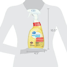 Lemon-scent multi-purpose cleaner bottle with size dimensions, white trigger sprayer