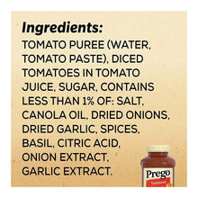 Prego traditional pasta sauce label showing ingredients text on a jar
