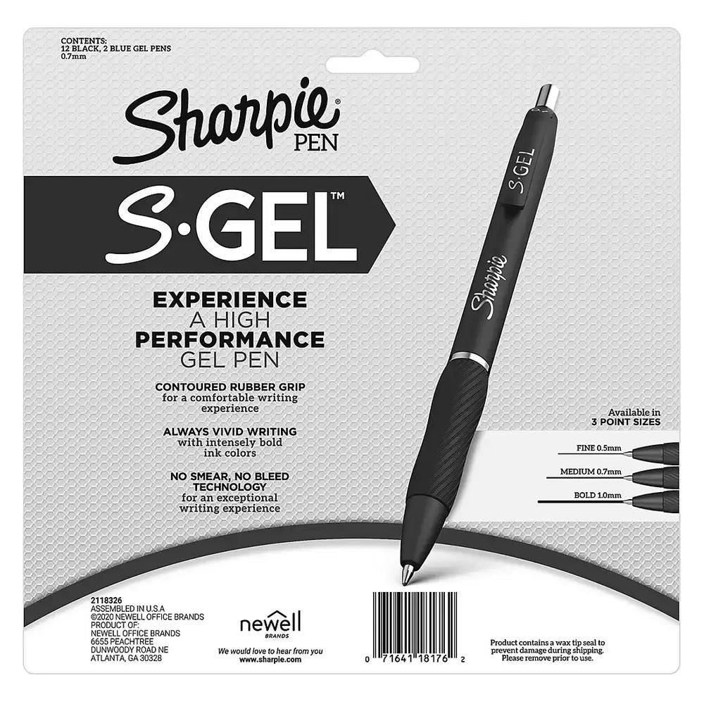 Sharpie S Gel Pens, 14 ct. - 12 Black and 2 Blue - USA MEGA SHOP