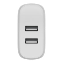 Belkin dual-port USB wall charger front view with two USB-A ports
