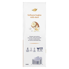 Shea butter soap multipack carton with dove logo and coconut graphics