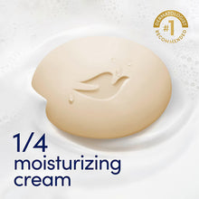 Pale cream shea butter soap bar with dove logo on dish