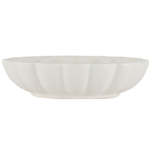 White scalloped tabletop bowl, wide shallow shape