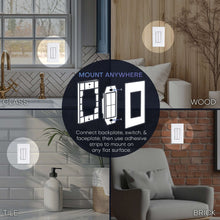 Wireless smart dimming switch mounted on different surfaces with adhesive setup
