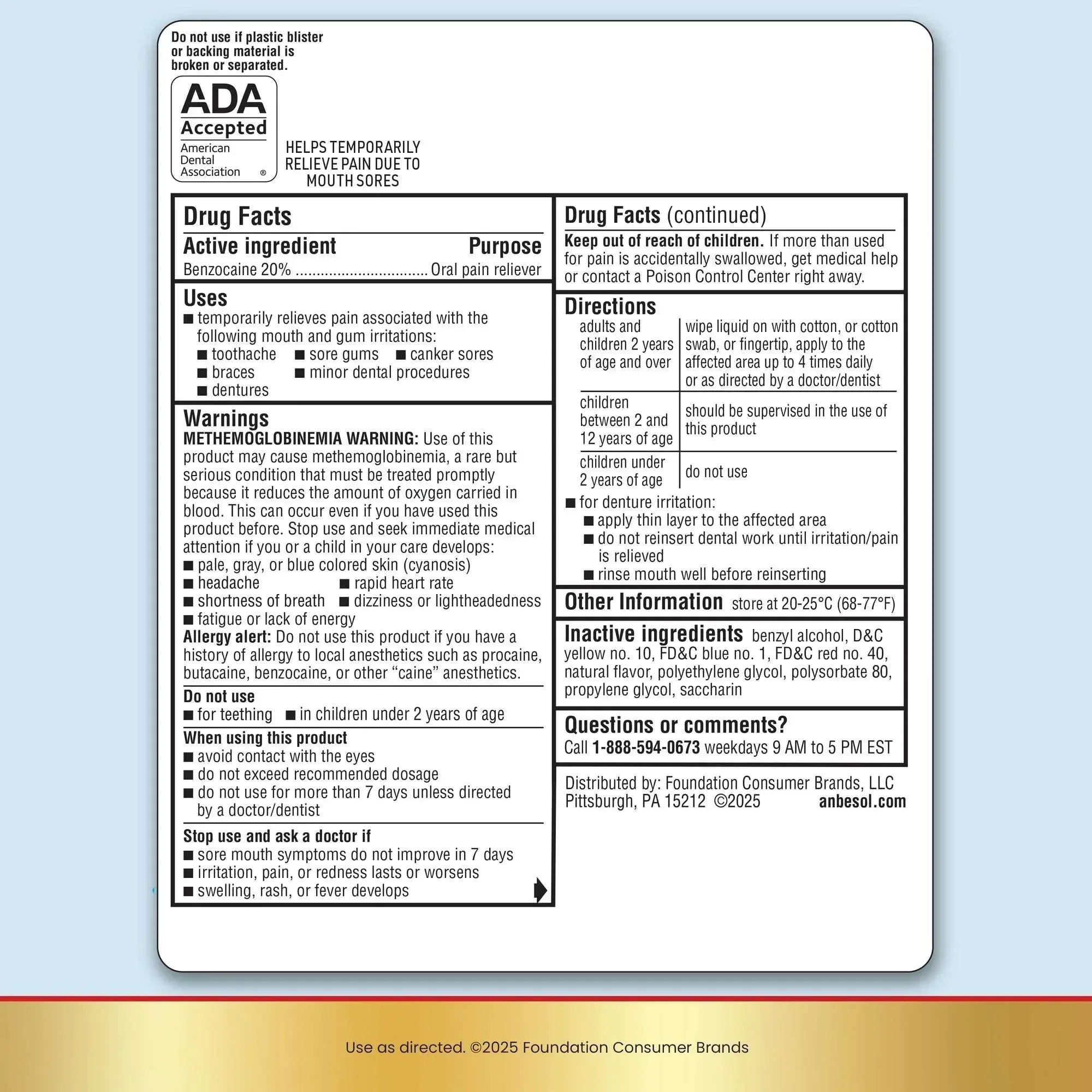 Anbesol Instant Oral Pain Relief Liquid with Benzocaine, Maximum Strength, 0.41 fl oz