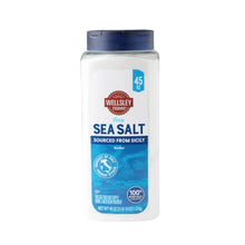 Wellsley Farms fine sea salt jar, 45 oz, labeled fine sea salt