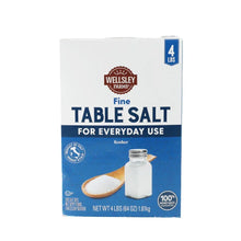 Fine table salt box, 4 lb, front label with Wellsley Farms branding