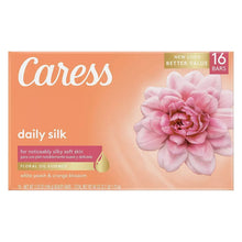 Caress daily silk soap bar box, orange package with 16 bars and pink flower