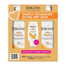 Jergens Ultra Healing lotion set, 3-pack, box front with product bottles
