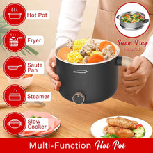 Black electric hot pot cooker with included steam tray icon set