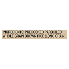 Ingredients panel: precooked parboiled whole grain brown rice (long grain).