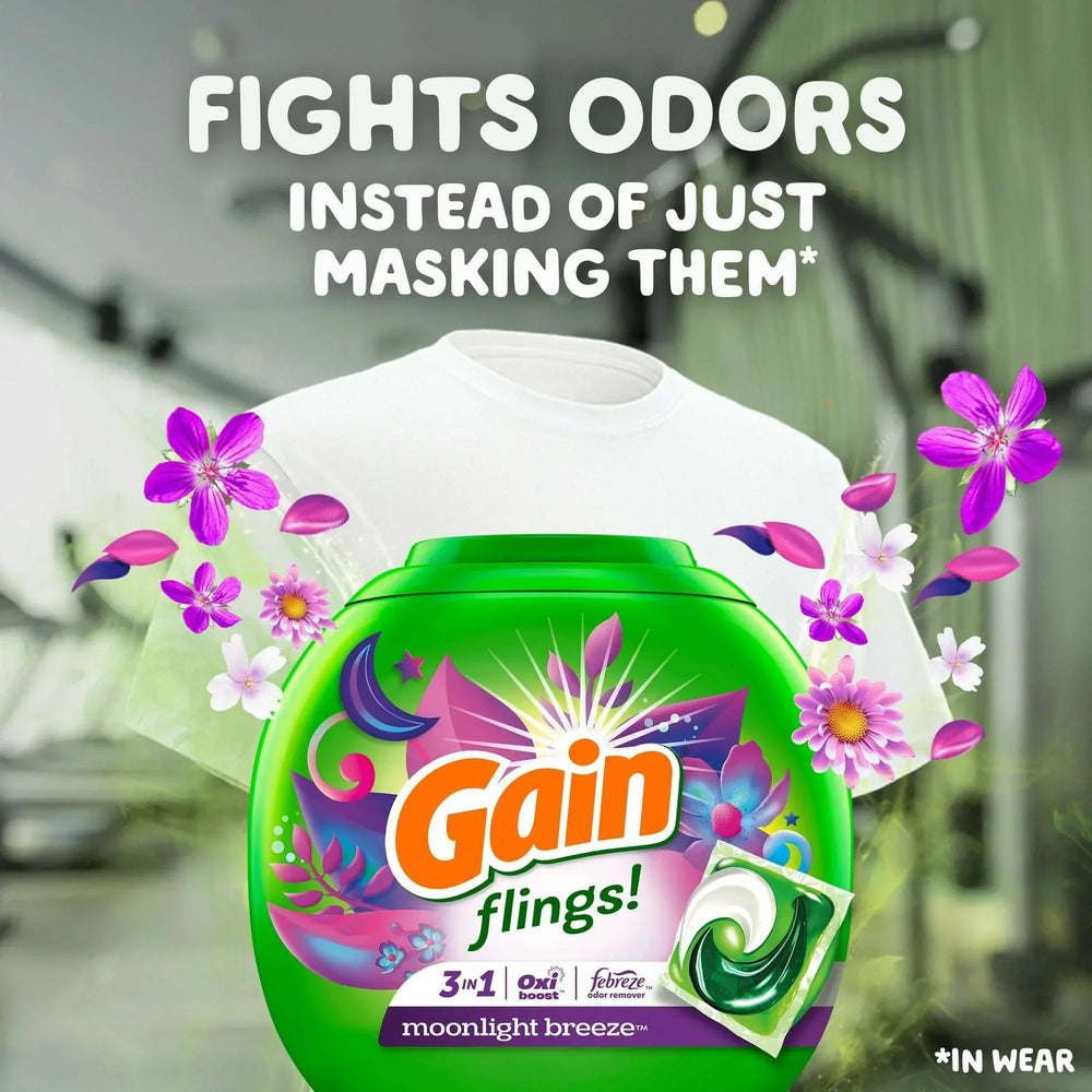 Gain Flings 3-in-1 Oxi Boost and Febreze Laundry Detergent Pacs, Moonlight Breeze Scent, 31 Count - USA MEGA SHOP