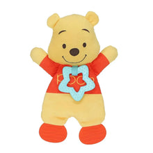 Plush Winnie the Pooh sensory blanky with red shirt and blue star teether