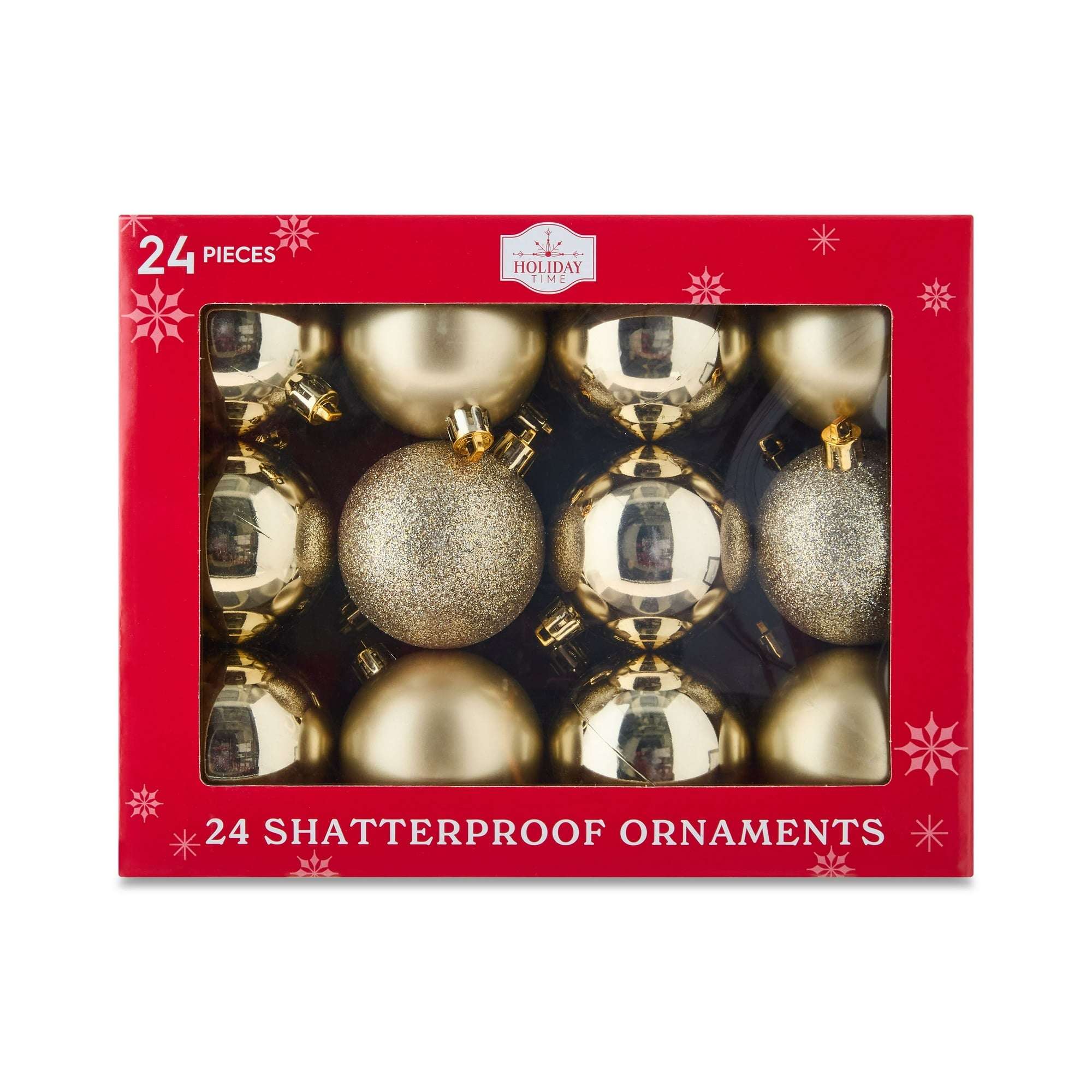 24-Count Red Shatterproof Multi-Textured Christmas Ornaments, 2.36 in, by Holiday Time
