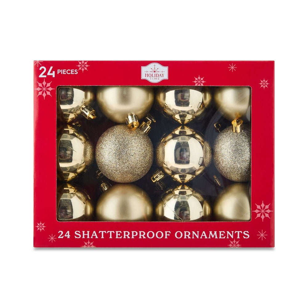 24-Count Red Shatterproof Multi-Textured Christmas Ornaments, 2.36 in, by Holiday Time