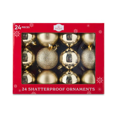 24-Count Red Shatterproof Multi-Textured Christmas Ornaments, 2.36 in, by Holiday Time