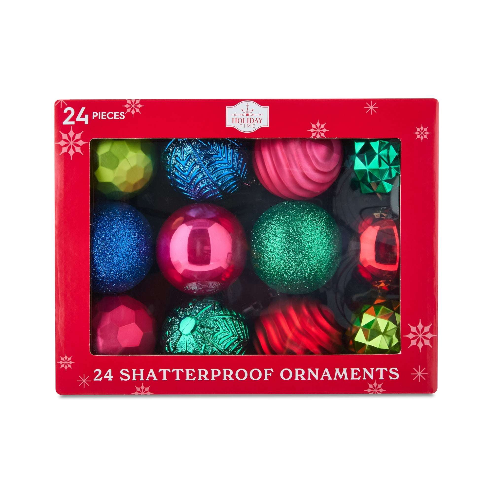 24-Count Red Shatterproof Multi-Textured Christmas Ornaments, 2.36 in, by Holiday Time