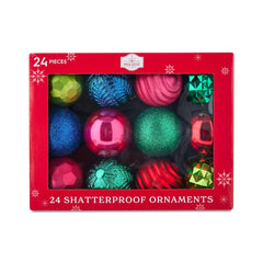 24-Count Red Shatterproof Multi-Textured Christmas Ornaments, 2.36 in, by Holiday Time