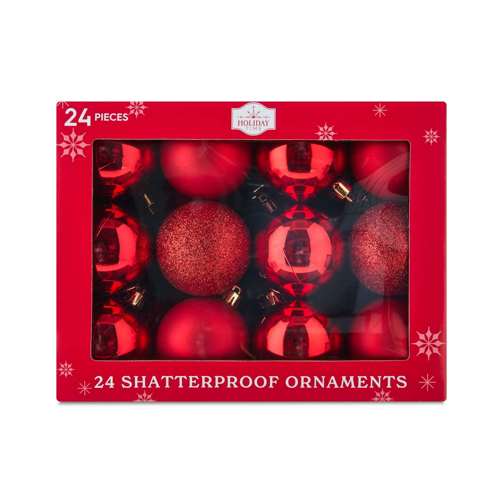 24-Count Red Shatterproof Multi-Textured Christmas Ornaments, 2.36 in, by Holiday Time