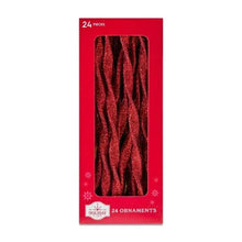 Red glitter icicle ornament set, 24 count in gift box