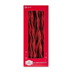 24 Count Red Glitter Icicle Christmas Ornaments, 7 in, by Holiday Time