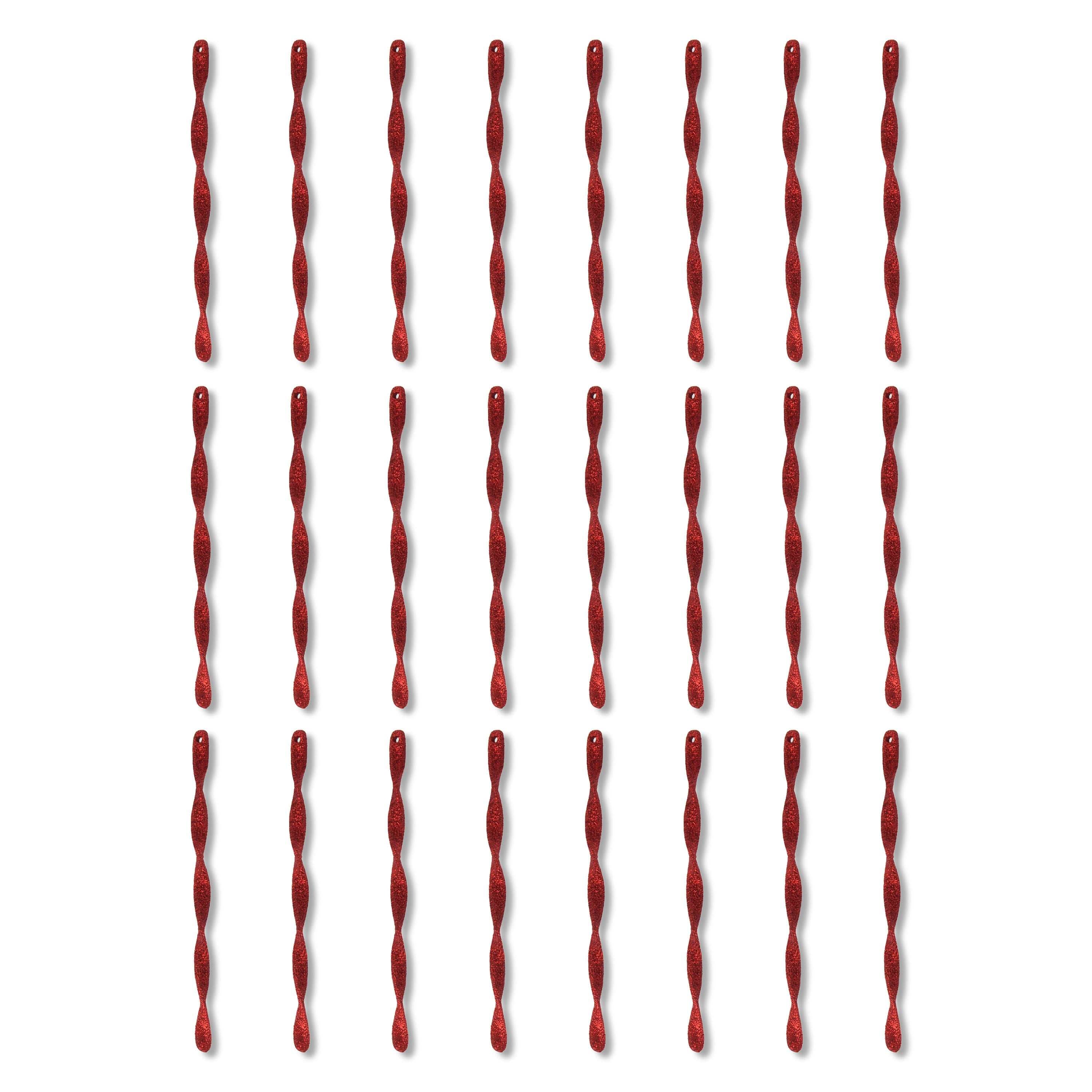 24 Count Red Glitter Icicle Christmas Ornaments, 7 in, by Holiday Time