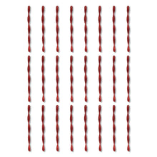 24 red glitter icicle ornaments arranged on a white background
