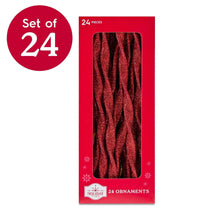 Boxed set of 24 red glitter icicle Christmas ornaments