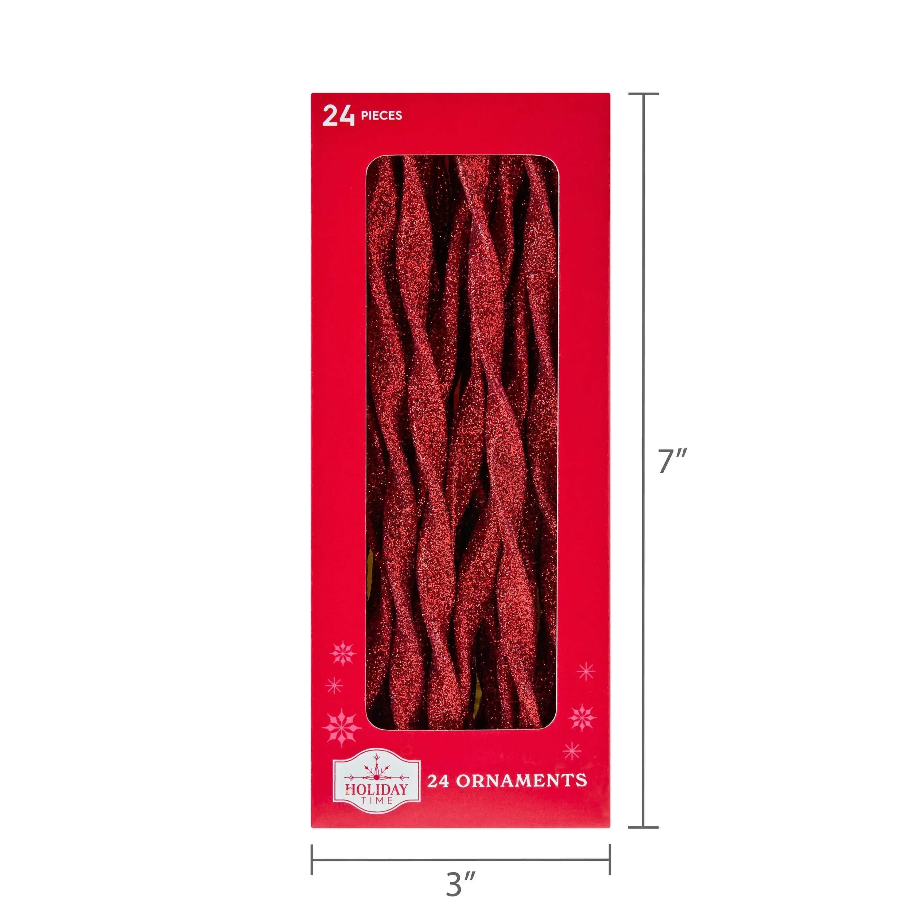 24 Count Red Glitter Icicle Christmas Ornaments, 7 in, by Holiday Time