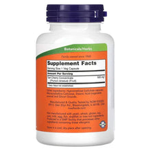 NOW Tart Cherry 500 mg supplement facts label on bottle