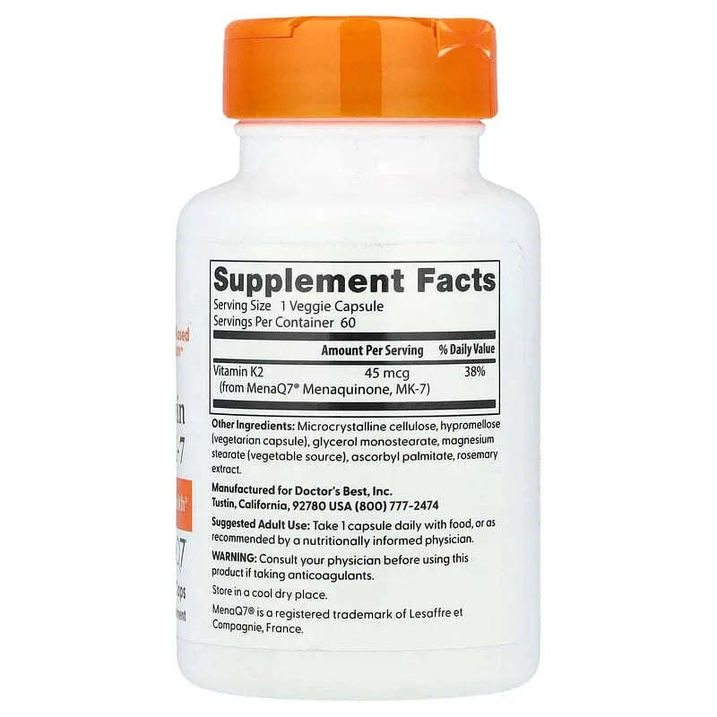 Doctor's Best, Natural Vitamin K2 MK-7 , 45 mcg, Veggie Caps