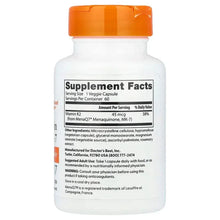 Vitamin K2 MK-7 supplement bottle back label with Supplement Facts