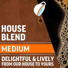 Maxwell House House Blend Medium coffee pod packaging panel with cup-and-tilt icon