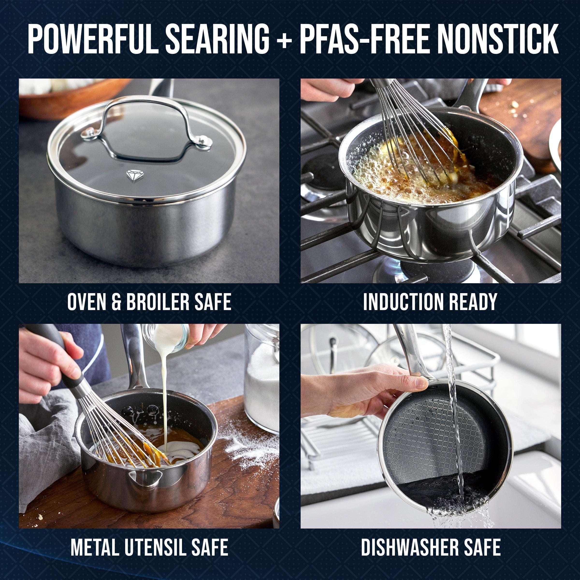 Blue Diamond Diamond Bond 2QT Hybrid Ceramic Nonstick Stainless Steel Saucepan with Lid, Induction