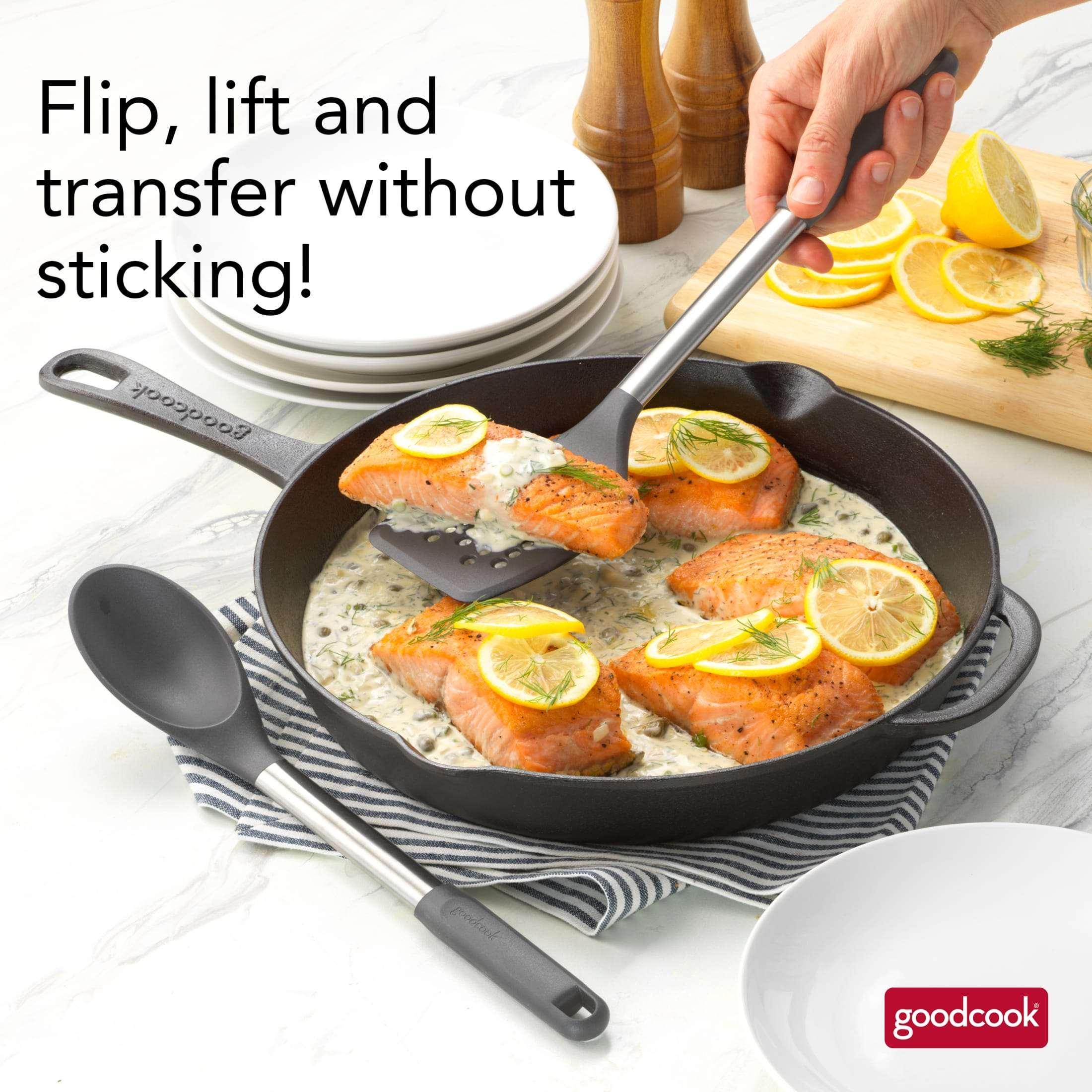 GoodCook Pro 2 Piece Turner & Spoon Set for Kitchen Cooking, Stainless Steel with Nylon Heads