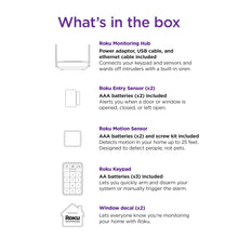 Monitoring system bundle contents: hub, entry sensors, motion sensor, keypad, window decals