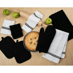 Mainstays 8-Piece Cotton Kitchen Towel, Dishcloth, Oven Mitt, and Pot Holder Set, Black