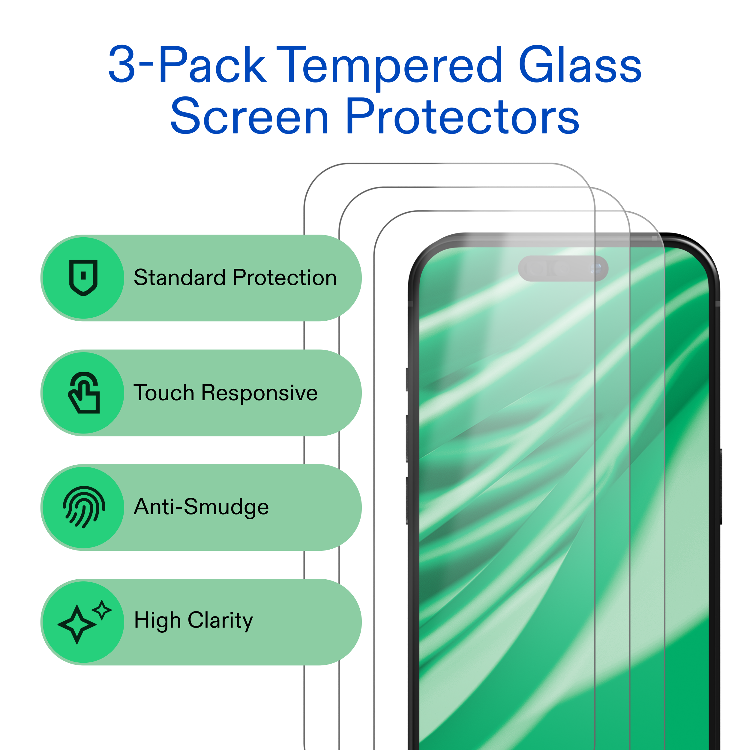 onn iPhone 17 Pro Max 3-Pack Glass Screen Protector with Camera Glass and Easy Installation Frame